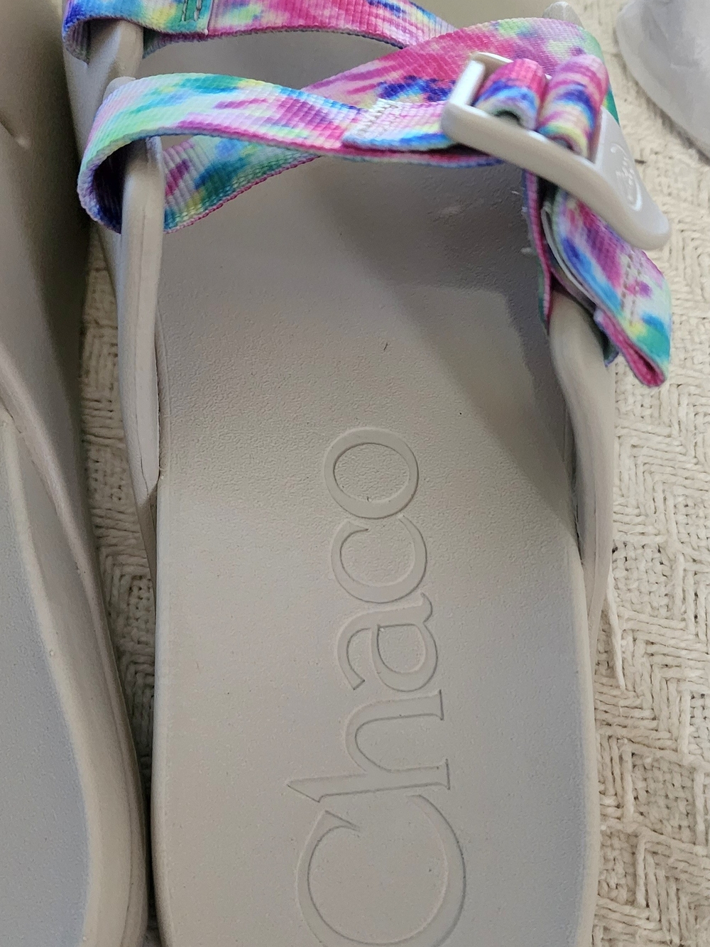 Chaco Tie-Dye Strap Slide Sandals - Multicolor on Tan Footbed - Picture 5 of 8